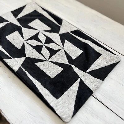 Williams Sonoma Black & Silver Beaded Lyncort Zardozi 14x22 Lumbar Pillow Cover - Image 1 of 4