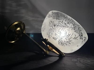 CONVERTED Antique Vtg Gas Wall Sconce Victorian Arts & Crafts Deco Brass Glass - Image 1 of 4