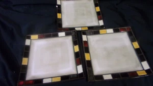 [LOT OF 3] Home Trends MOSAIC TILE Square Stoneware 7.5" SALAD Plates - Picture 1 of 5