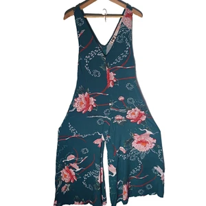 Jaase Jumpsuit Damen X Small Pullover Strampler Hose Blumen grün Kraniche weites Bein - Bild 1 von 9