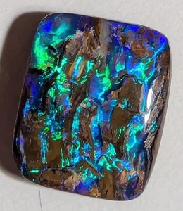 Stunning 5.4ct Wood Fossil Boulder Opal Electric Blue Green Cushion Queensland - Picture 1 of 9