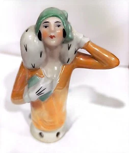 #E Antiguo Vintage Pin Cojín Cerámica Muñeca Figura Deco Mujer - Imagen 1 de 5
