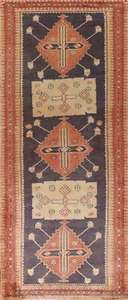 Handmade Geometric Traditional 10 ft. Runner Rug 4x10 Wool Navy Blue Carpet - Picture 1 of 21