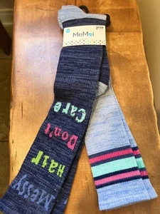 MEMOI SOCKS GIRLS 2 PAIRS KNEE HIGH Size 9-11 MESSY HAIR DON’T CARE BLUE NEW - Picture 1 of 5
