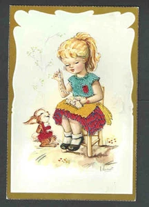 Ca 1958 PPC* SPAIN LITTLE GIRL W/WOVEN CLOTHING SHOWS RABBIT HOW TO SEE INFO - Picture 1 of 1
