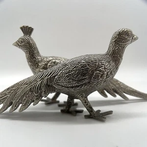 Pair Vintage Silver Plate Peacock Menu Holders Birds Pheasants Figures Peahen - Picture 1 of 14