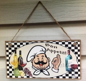 Holz Küche Wandschild - Fat Chef "Guten Appetit!" Größe 5,5" x 11" - Bild 1 von 2