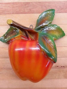 Vintage Large Chalkware Wall Pocket APPLE Shaped STRING HOLDER WALL DECOR - Picture 1 of 7