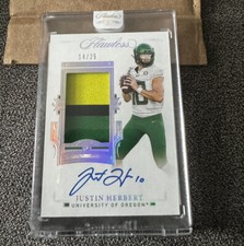 2021 Justin Herbert Panini Flawless Collegiate Patch Auto Silver /25  Game Used!