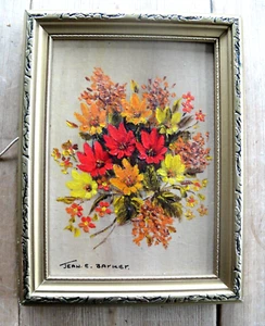 Pequeña pintura de flores al óleo de la década de 1960 de Jean E. Barker - Imagen 1 de 4