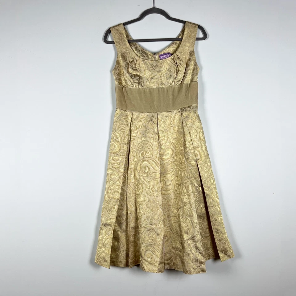 Vestido Vivienne Tam Acampanado Mezcla Seda Dorado Estampado Metálico Terciopelo Cintura Ajuste Foto 1 de 4
