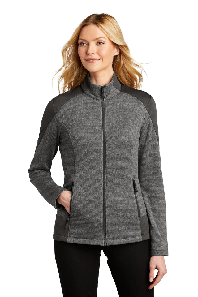 Port Authority Womens Long Sleeve Grid Fleece Stylish Jacket With Pockets L239 - Image 1 of 1