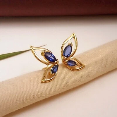 Pendiente de diamantes de zafiro creado en laboratorio de marquesa de 1,40 quilates enchapado en oro amarillo de 14 quilates Foto 1 de 4