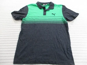 Puma Mens Shirt Medium Green Polo Striped Short Sleeve Black Cotton - Picture 1 of 11