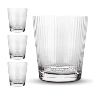 Glass Water Cups Set Of 4 Ribbed Stackable Drinking Glasses 9.4 Oz Iced Coffe... - Picture 1 of 7