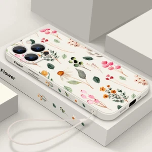 Custodia con cinturino TPU stampa floreale per iPhone 16 15 14 Pro Max Plus 13 12 11 XS - Foto 1 di 24