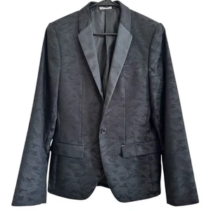 MEN'S ORIGINAL USE BLACK CAMO TUXEDO JACKET BLAZER WITH SATIN COLLAR SMALL - Picture 1 of 11