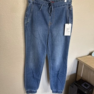7 For All Mankind Jogginghose Damen 24 Blau Denim Kordelzug Gummizug Neu mit Etikett! - Bild 1 von 5