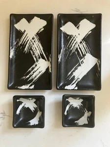 Platos para servir sushi de gres japonés Miya y cuencos para sumergir negro blanco NUEVO - Imagen 1 de 4