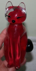 VINTAGE MURANO GLASS SOMMERSO RED & CLEAR CAT 6 1/4" - Picture 1 of 10