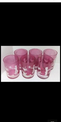 Mary Gregory Cranberry Glass Tumblers Set of 6 - Image 1 of 4
