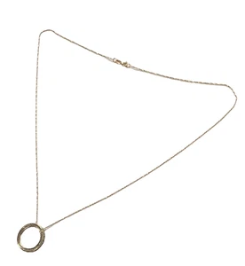 Diamond Open Circle Pendant Necklace 14K Yellow Gold 18" 'fine' Chain - Picture 1 of 5