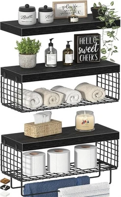 Estantes flotantes de baño sobre inodoro - 6,7" D x 15,7" W x 1,5" H, B. Negro  Foto 1 de 4