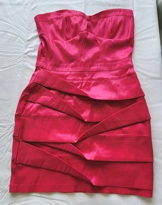 VTG Hot Gal Bodycon Mini Strapless Dress HOT PINK Sz L Reverse Pleats  NWOT - Image 1 of 4