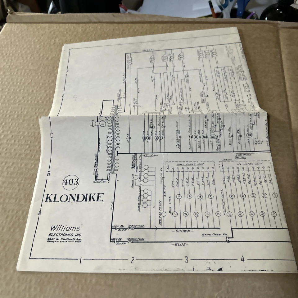 original Factory Schematics Klondike Williams pinball MACHINE Owners manual - Image 1 of 3