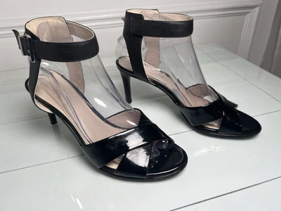 Tacones abiertos Kenneth Cole para mujer charol negro punta talla 8M Foto 1 de 4