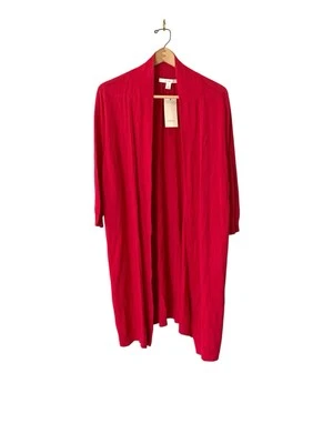 Nuevo Sejour Mujer 1X Cárdigan Abierto Chaqueta Roja Drapeado Largo Plumero Mezcla de Lino Y2 Foto 1 de 4