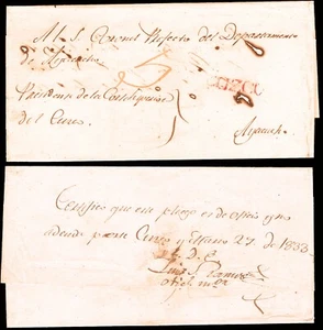 Ultramar - Perú - Prefilatelia - Cuzco PE 3R - 1833 - Envuelta a Ayacucho +  - Imagen 1 de 1