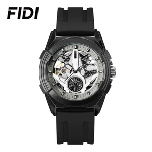 FIDI Hollow Out Automatic Mechanical Men's Watch 3Bar Silicone Strap Tourbillion - Picture 1 of 18