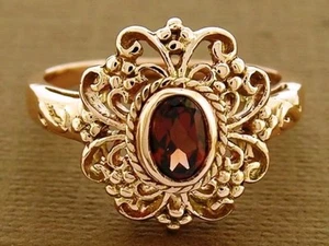 Anillo de filigrana natural granate de oro rosa sólido genuino R141 adornado talla N - Imagen 1 de 3