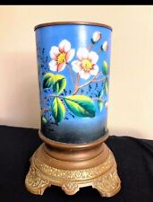 Antique Ceramic Oil Lamp Base Hand-painted Enamel Floral Design 1875
