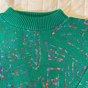 Vtg Helen Sue Sweater Womens M/L Green Scribble Knit Pullover USA Made 80's 90’s - Picture 1 of 8