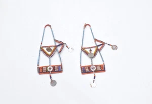 Pendientes Africanos Antiguos Masai Cuentas Kenia - Imagen 1 de 2