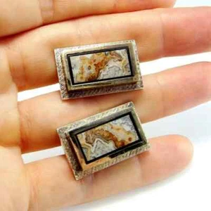 Gemelos vintage de plata de ley 925 enchapados en oro ágata, caja de regalo - Imagen 1 de 6
