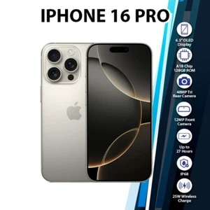 Apple iPhone 16 Pro iOS Cell Phone(Natural Titanium/8GB+128GB/Dual SIM/Unlocked) - Picture 1 of 8