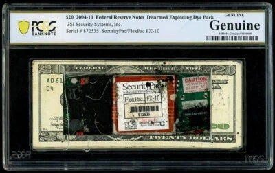 USA Disarmed Bank Security $20 Strap Dye Pack ca. 2004-2010 Graded PCGS Genuine - Image 1 of 3