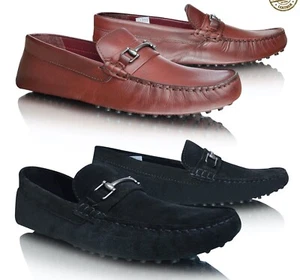 Mens Driving Shoes Genuine Leather Slip On Loafers Moccasins Casual Shoes Size - Picture 1 of 20