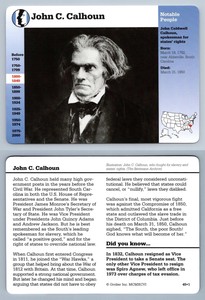 John C. Calhoun #45.1 Notable People - Story Of America Grolier Card