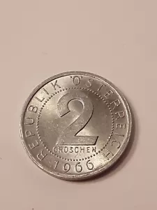 1966 AUSTRIA REPUBLIK OSTERREICH 2 GROSCHEN ALUMINUM COIN - Picture 1 of 2