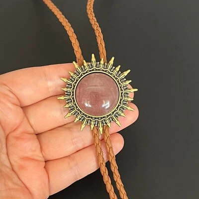 Collar Occidental Corbata Bolo Patrón Sol Bronce Cristal Fresa Natural Piedra Foto 1 de 4