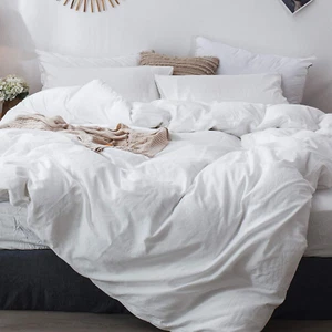 Bedding Duvet Cover Set 100% Washed Cotton Linen like Textured Breathable Durabl - Picture 1 of 6