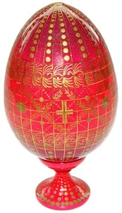 Cadeau Paques - Oeuf bois decore CROIX Or - Oeuf Collection Russe - Oeuf rouge - Imagen 1 de 2