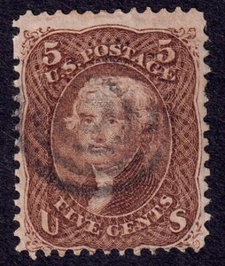 US Scott 95, 1868 Jefferson, 5c brown, FINE USED - Picture 1 of 2
