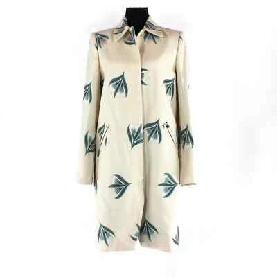 Brooks Brothers Ivory Green Embroidered Floral Coat 6 NEW Woven Pattern Jacket - Imagem 1 de 4