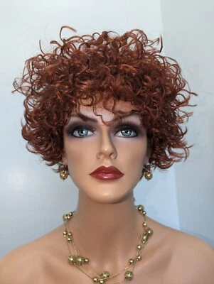 Short Sexy Trendy Synthetic Cringle Wavy Hot Fire Red #130 With Bangs Wig - Image 1 of 4