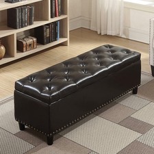 Cassapanca Pouf Contenitore Panca Sgabello Poggiapiedi Legno Eco Pelle Marrone